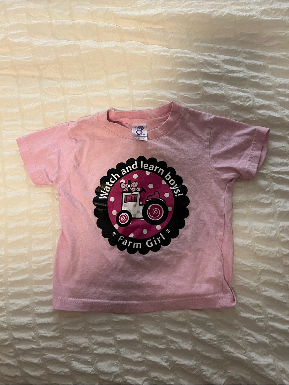 Toddler Pink Tshirt Pink Tractor Watch and Learn Boys Farm Girl Sz 3T